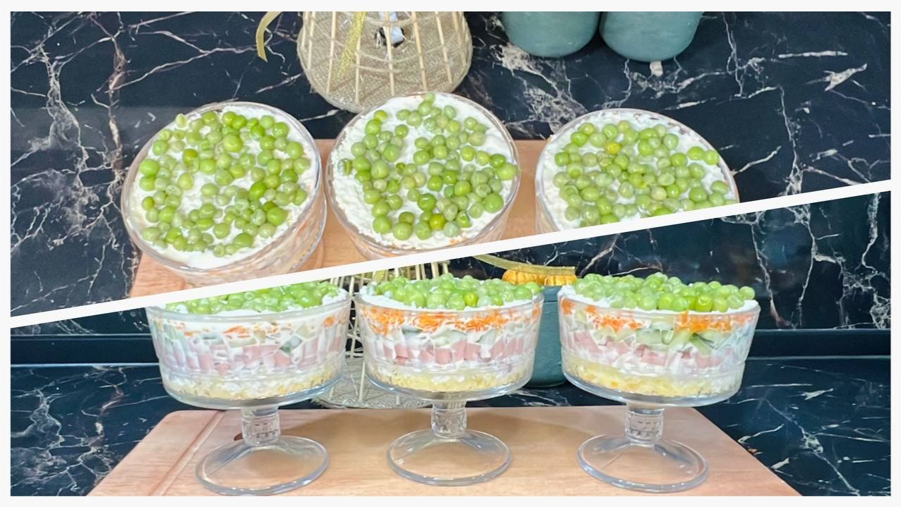 Новогодний Оливье в креманках, вкусно, красиво и просто