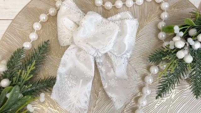 Бант для декорирования СНЕЖНОЕ МЕРЦАНИЕ - ЛЕС, белый, 11х15 см, 445302-1