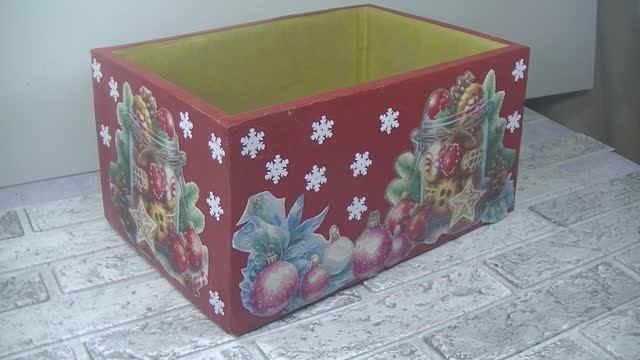 Зимний коллаж -Оригинальный новогодний декор для коробки.