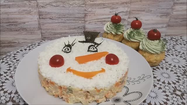 Салат СНЕГОВИК. Быстрый и красивый праздничный салат на Новый Год, новогодний стол