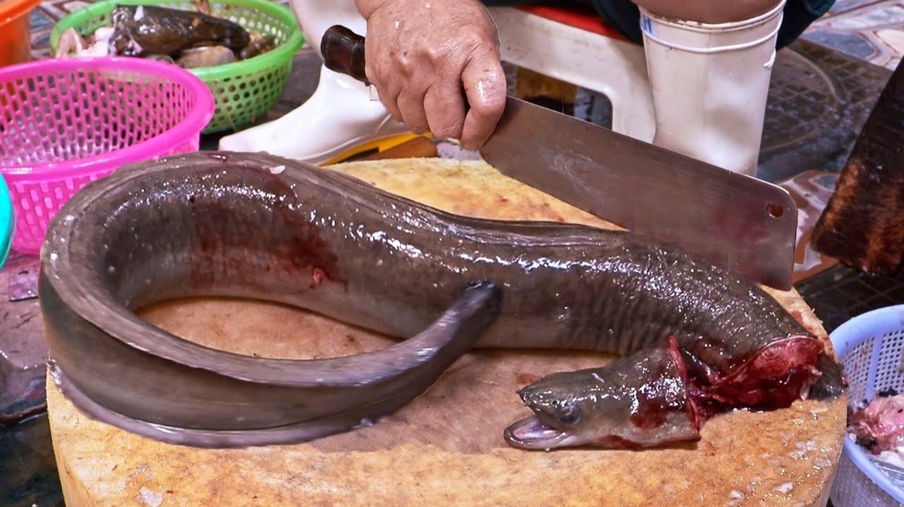 Нарезка дикого угря! Приготовление угря в кисло-сладком соусе и осьминога в остром соусе
