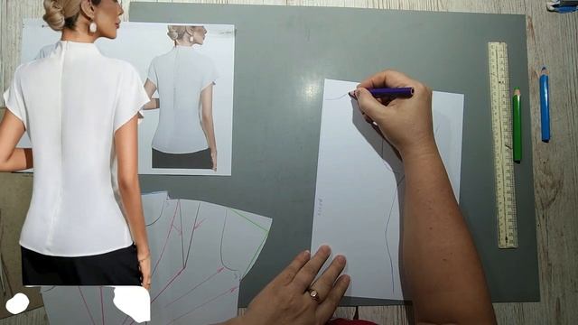 Моделирование. Блуза отрезная в талии с драпировкой. Выкройка № 1888.