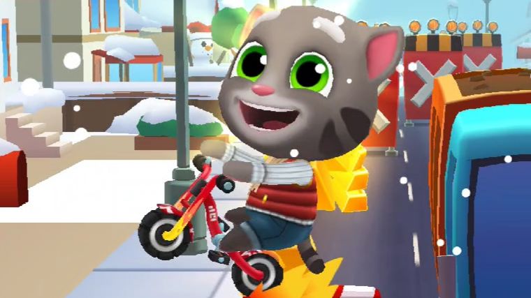 Детские мультфильмы Бегалки - Морозный Том на велосипеде "Первопроходец" Talking Tom Gold Run