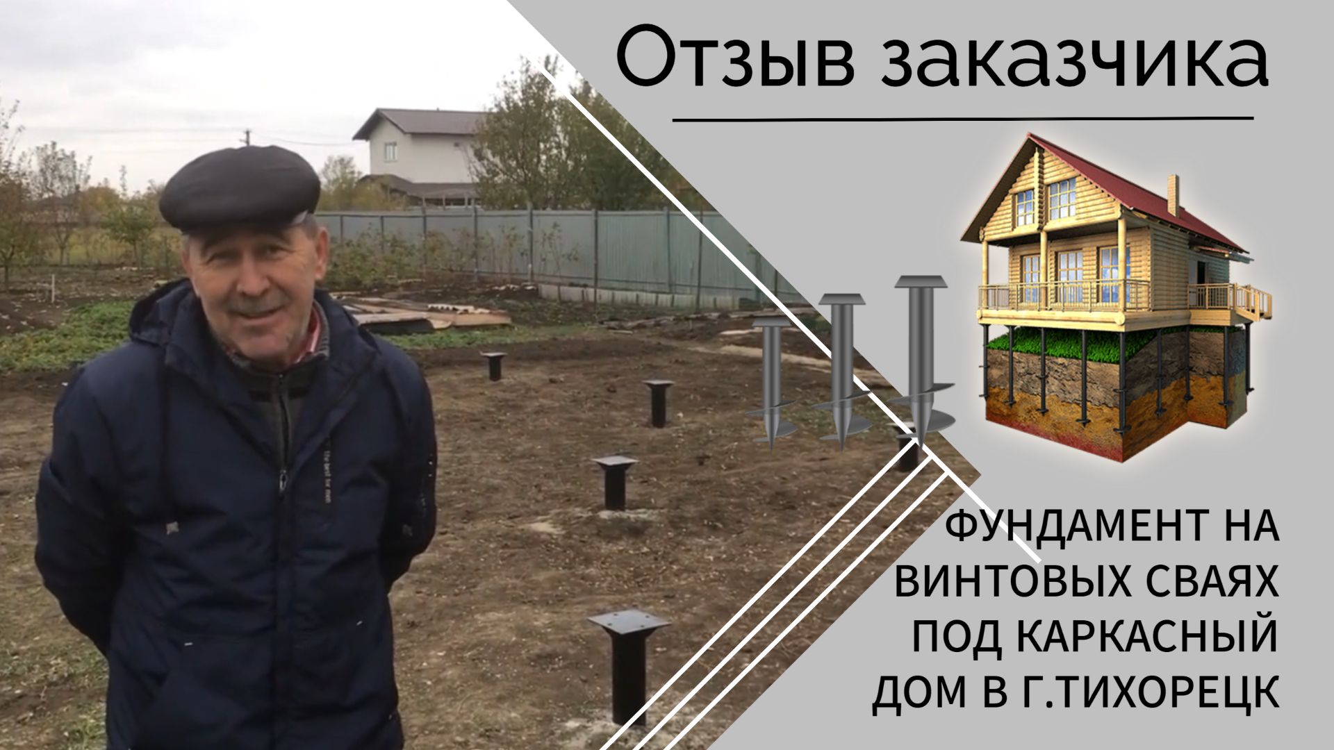 Отзыв заказчика. Фундамент на винтовых сваях под каркасный дом в г.Тихорецк.