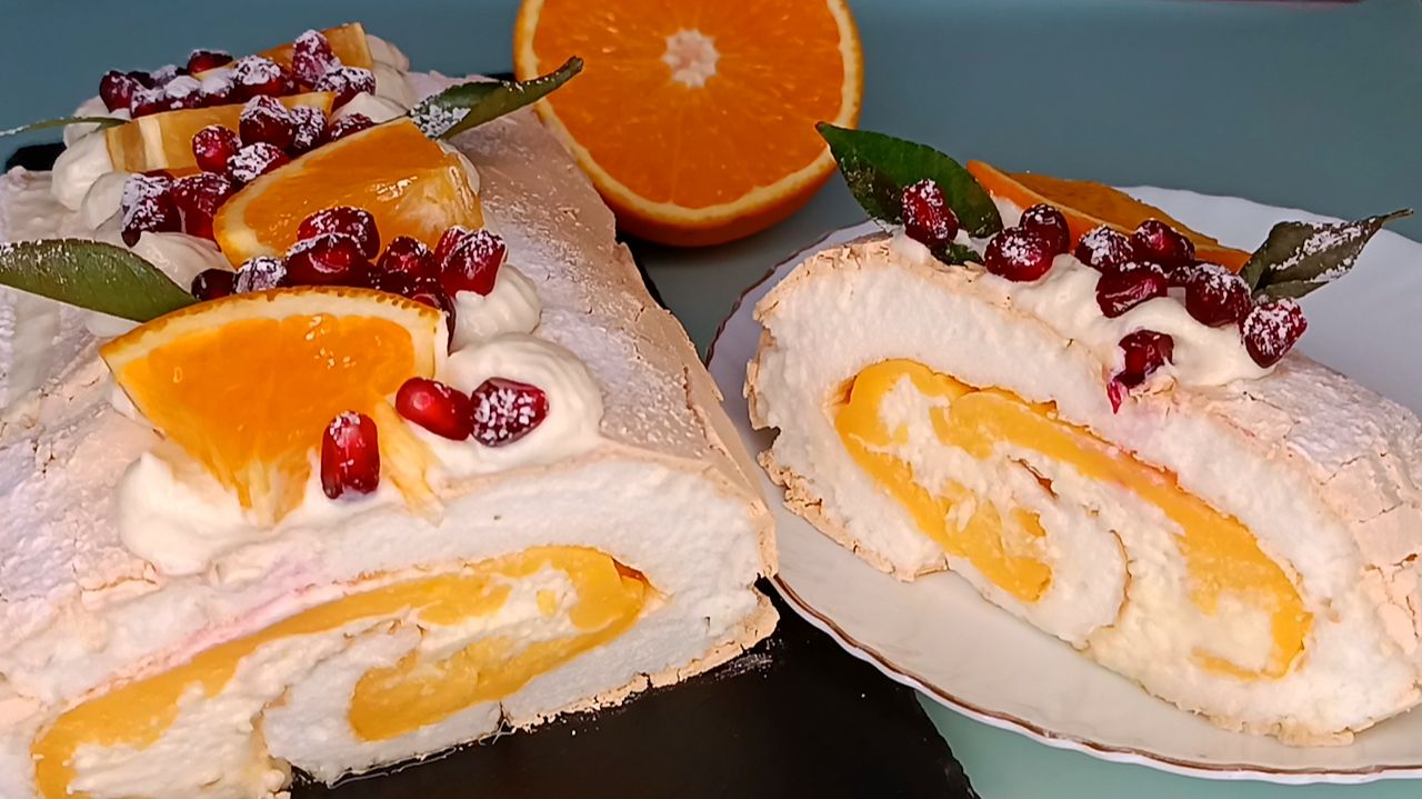 🎄 Меренговый рулет с апельсиновым курдом на Новый год