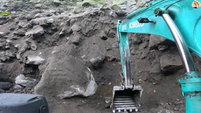 Строительство, экскаватор копает песок