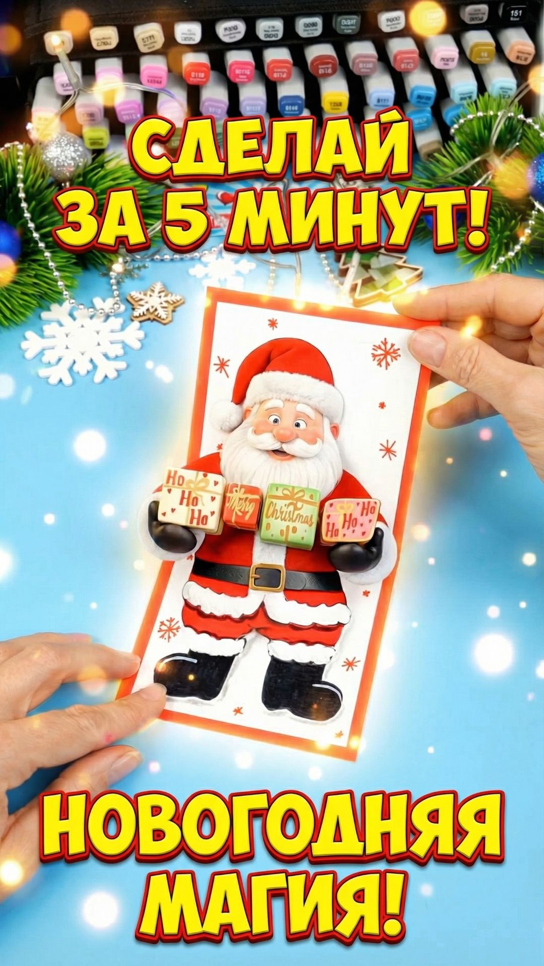 Открытка на Новый год с Дедом Морозом, своими руками