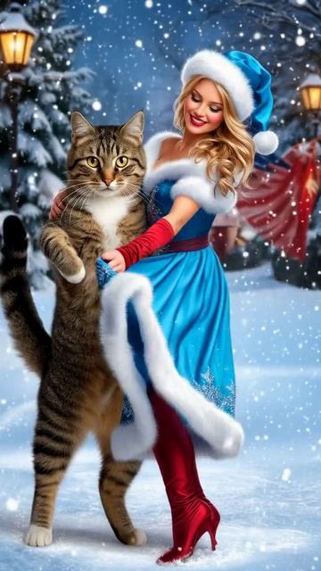 Кот со снегуркой