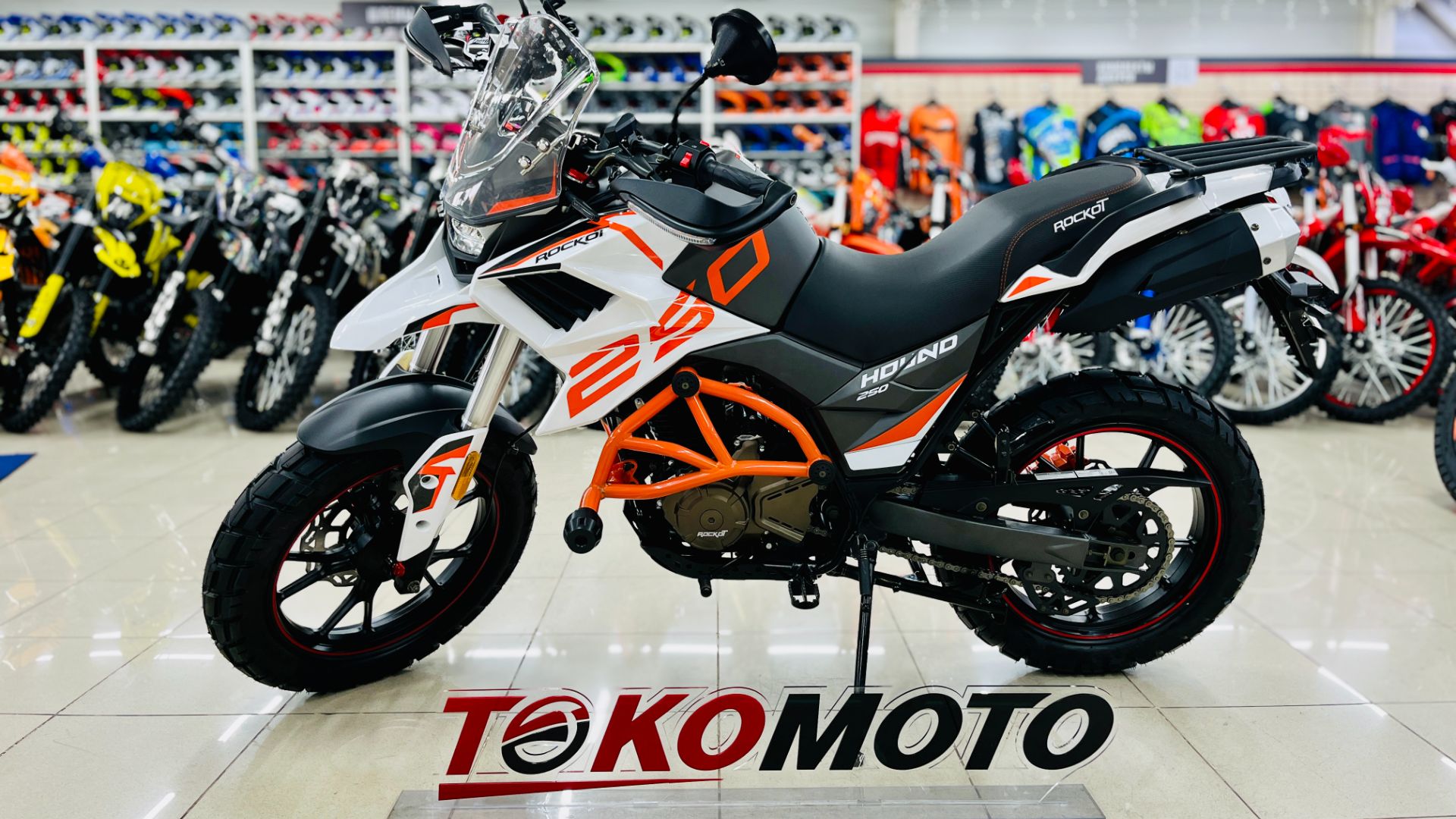 Мотоцикл турэндуро ROCKOT HOUND 2.0 (белый-оранжевый, ЭПТС)