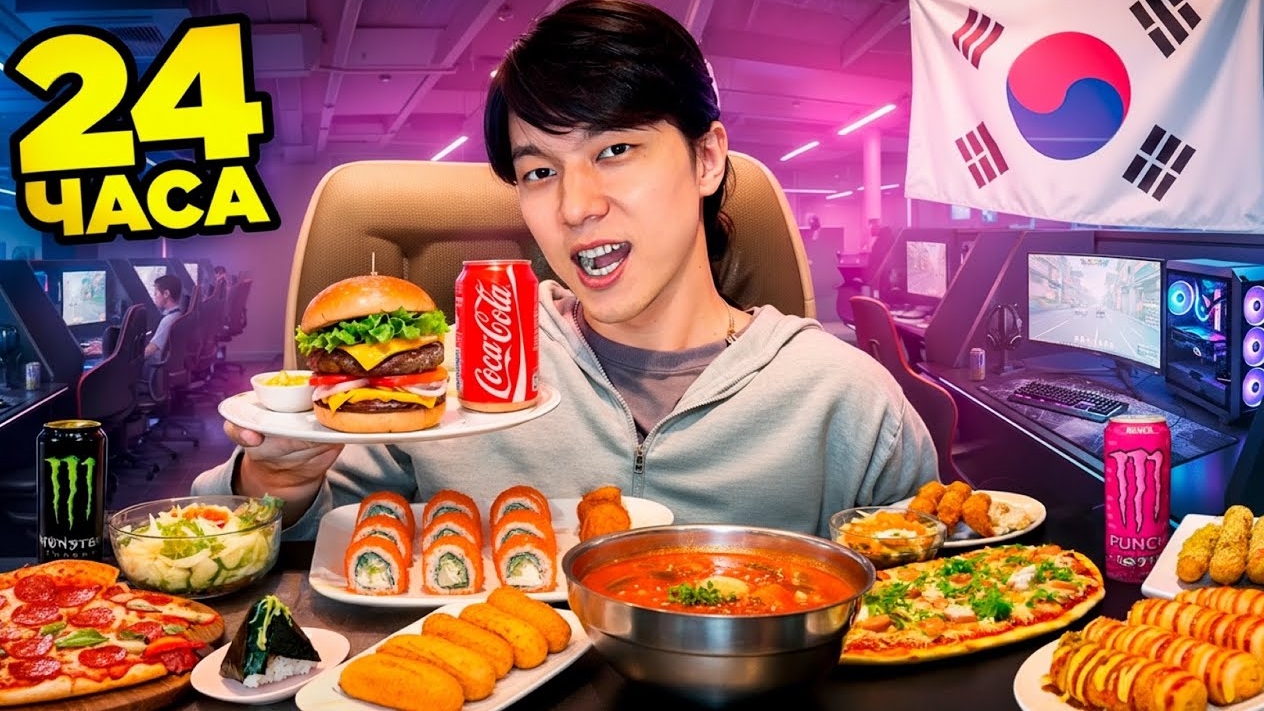 ЕМ 24 ЧАСА ТОЛЬКО В КОРЕЙСКИХ КОМП КЛУБАХ | ПОПУЛЯРНАЯ ЕДА