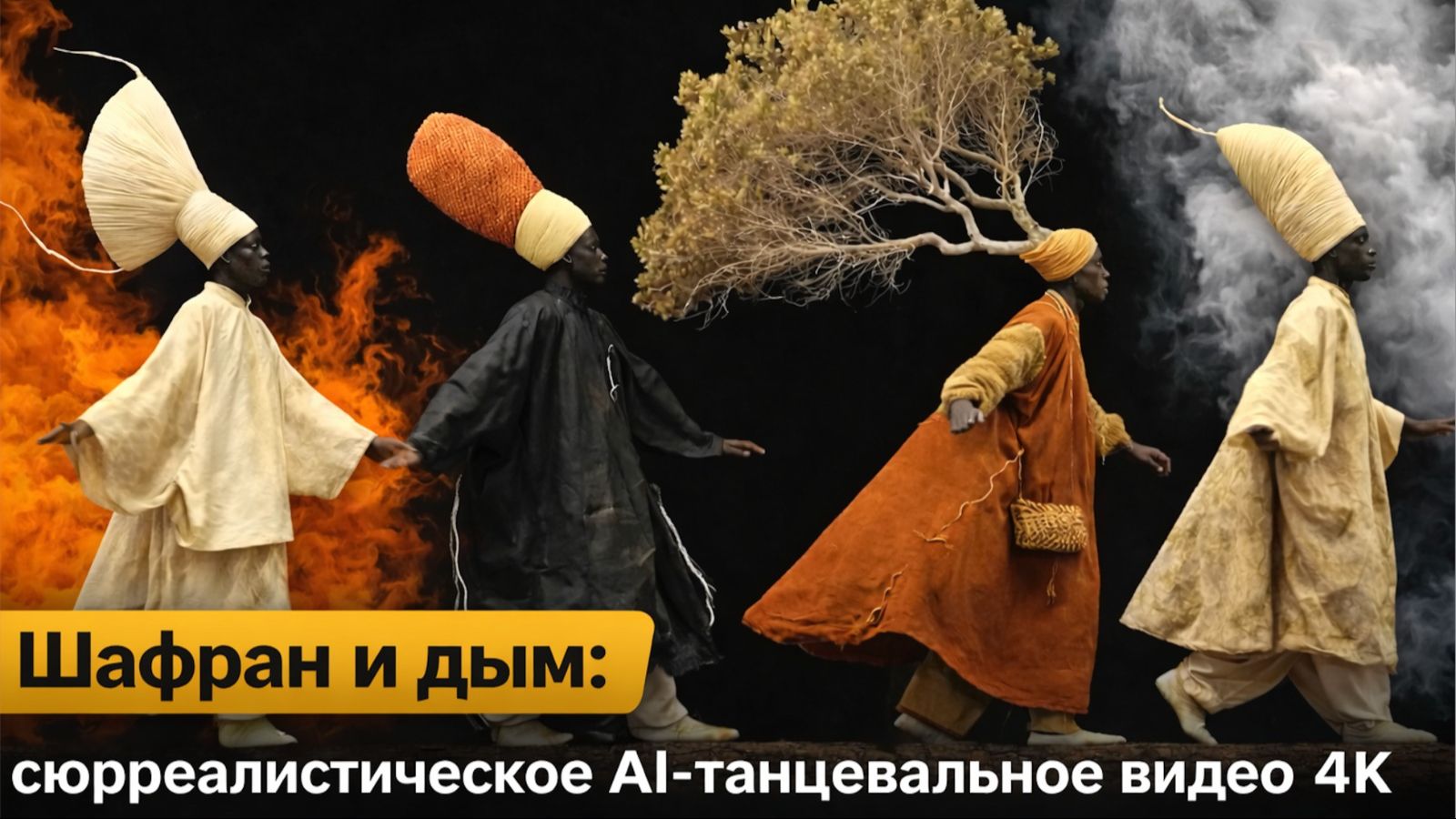 Шафран и дым (player and lyrics): сюрреалистическое AI-танцевальное видео 4K