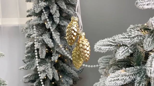 Ёлочное украшение-гроздь ШИШЕЧКИ НА ЛЕНТОЧКАХ серебряные, стекло, 11 см, 1001443