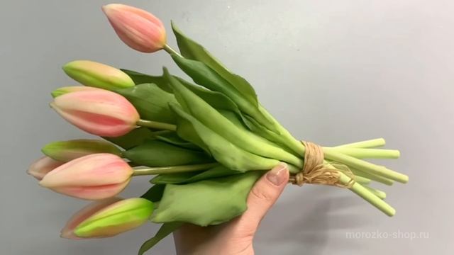 Искусственный букет ТЮЛЬПАНЫ "ВЕСЕННЕЕ СОЛНЦЕ", силикон, нежно-розовые, 214586-75-1