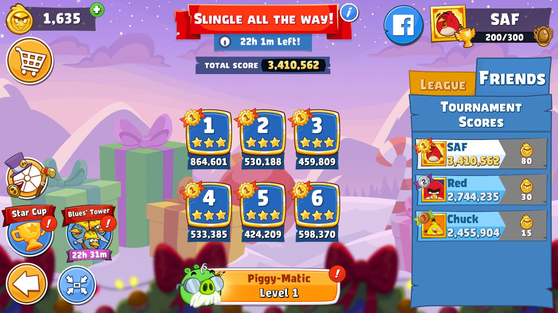 Angry Birds Friends. Slingle all the way! (24.12.2025). Все уровни 3 звезды. Прохождение от SAFa.