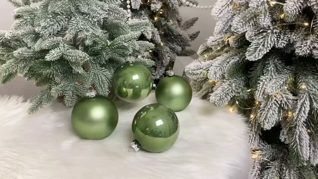 Набор стеклянных шаров матовых и эмалевых, цвет: оливковый бархат, 100 мм, 4 шт., 1001455