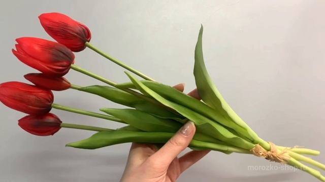 Искусственный букет ТЮЛЬПАНЫ "ВЕСНЕ ДОРОГУ!", силикон, красный, 40 см (букет – 5 шт.), 216002-30-2