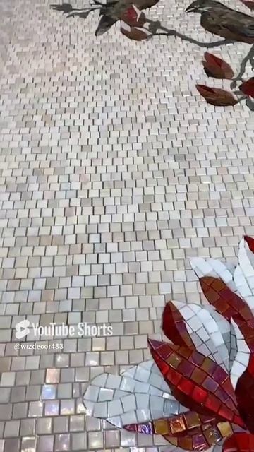 Панно из мозаики для ванной комнаты "Красная магнолия".