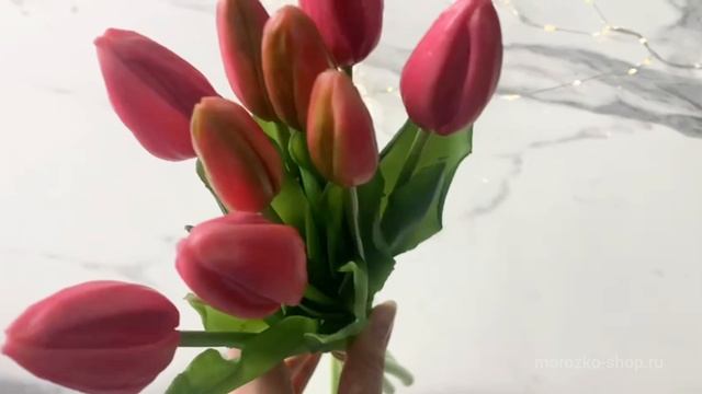 Искусственный букет ТЮЛЬПАНЫ "ВЕСЕННЕЕ СОЛНЦЕ", силикон, тёмно-розовые, 214586-55-2