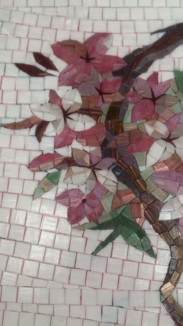 Панно из мозаики для ванной комнаты "Ветка Сакуры".