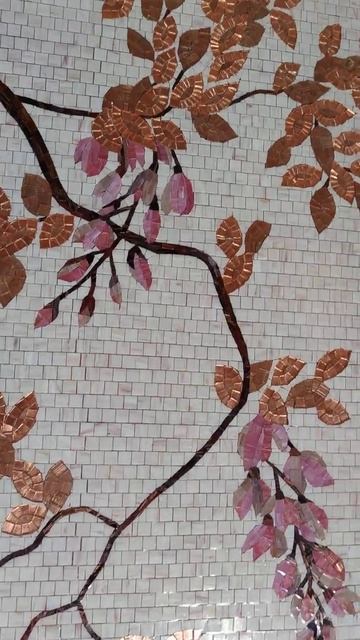 Панно из мозаики для ванной комнаты "Цветущий сад".