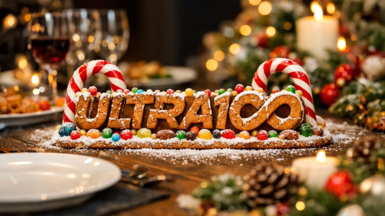 Новогодняя сцена на столе — пряничный паук ULTRA100