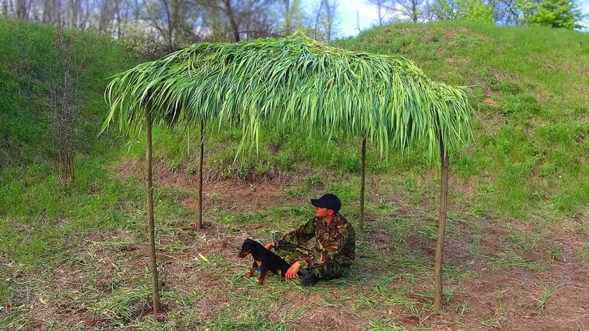 Строю Хижину 1 часть. 2020. Сделал каркас. Накрыл крышу камышом. Жарю яичницу с сосисками. Волкмикс.