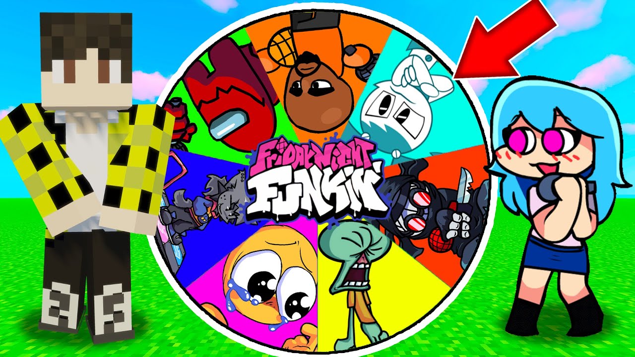 Нашли ФНФ колесо фортуны с ИМПОСТЕР, ЭМОДЗИ, ХЭНК И ДЖЕННИ в майнкрафт ! FNF MOD MINECRAFT