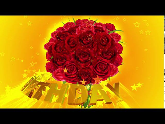 Шикарный футаж HAPPY BIRTHDAY. БУКЕТ КРАСНЫХ РОЗ на золотом фоне с эффектом звёзд