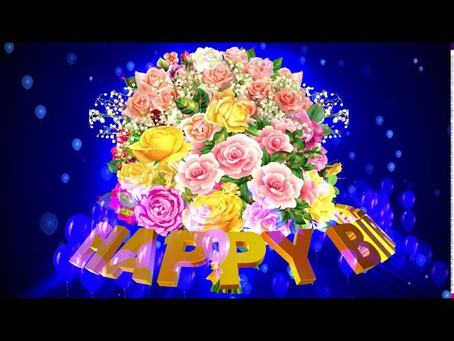 Шикарный футаж HAPPY BIRTHDAY. БУКЕТ РОЗ на тёмно-синем фоне с эффектом воздушных шариков