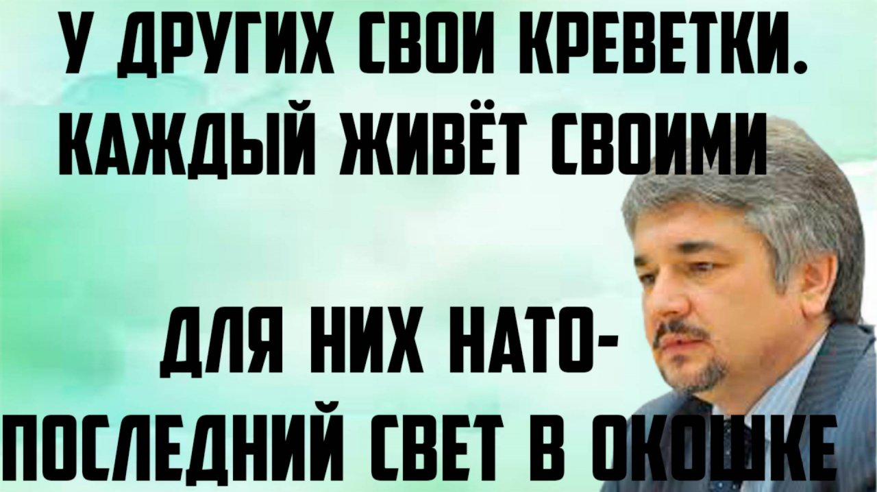 Ищенко: У других свои креветки. Каждый живёт своими креветками. НАТО для них последний свет в окошке