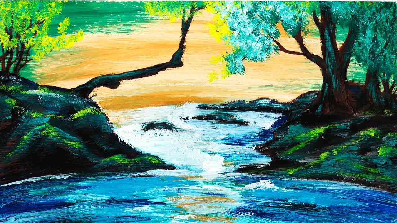 Как нарисовать пейзаж. Рисуем природу. Как нарисовать лесное озеро.