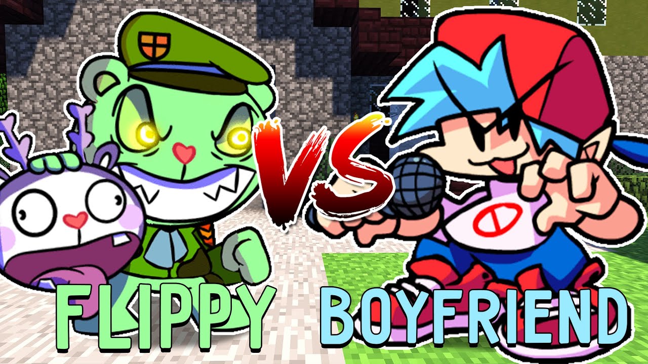 ФЛИППИ из ХЕППИ ТРИ ФРЕНДС против БОЙФРЕНДА в майнкрафт ! Битва FNF FLIPPY VS BOYFRIEND MINECRAFT