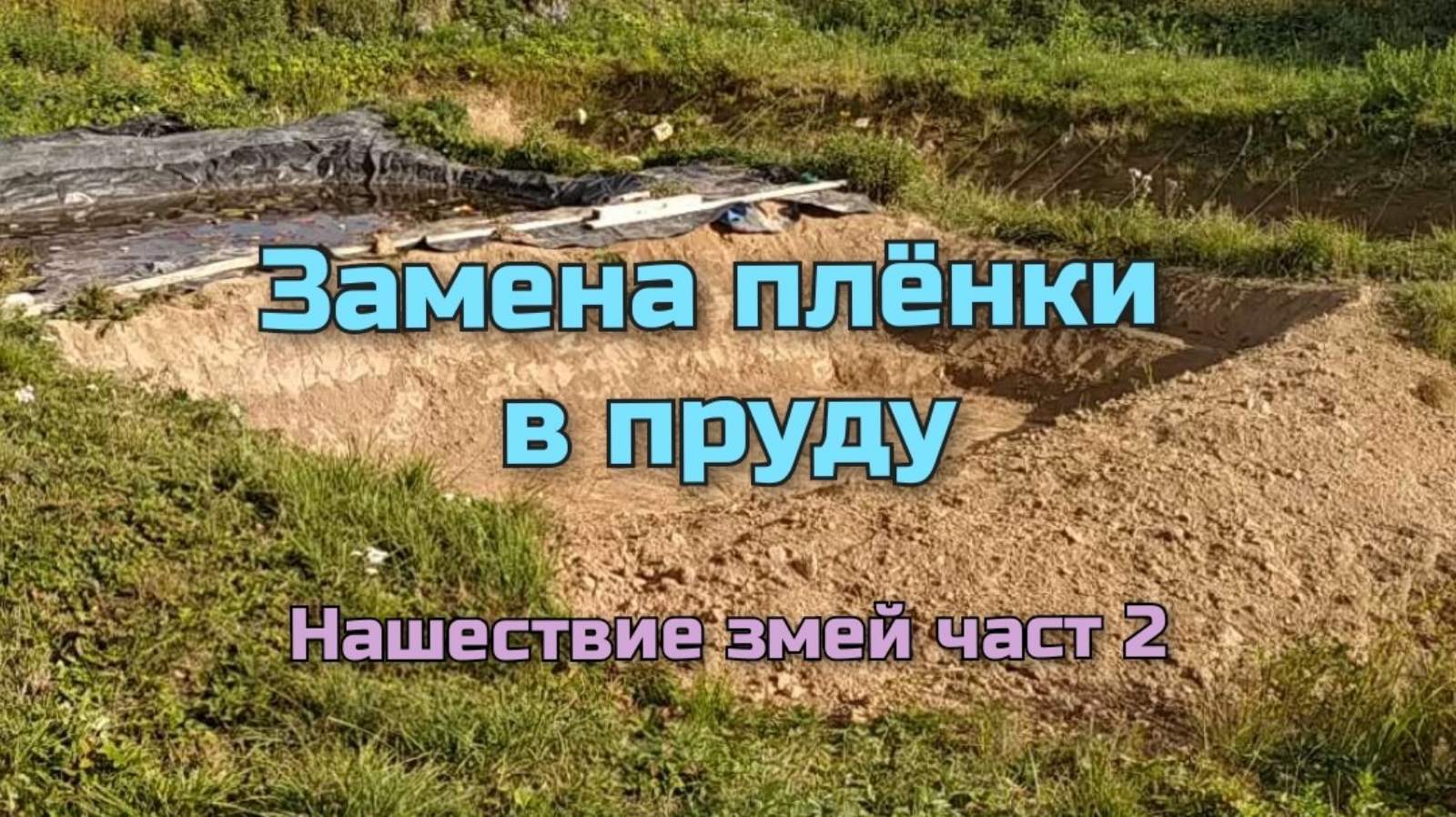 Замена плёнки в пруду. Нашествие Змей часть 2. Replacing the film in the pond. The Snakes Invasion