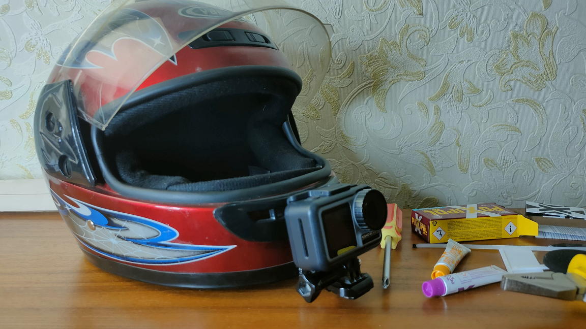 Самодельно крепление на мотошлем для экшн камеры