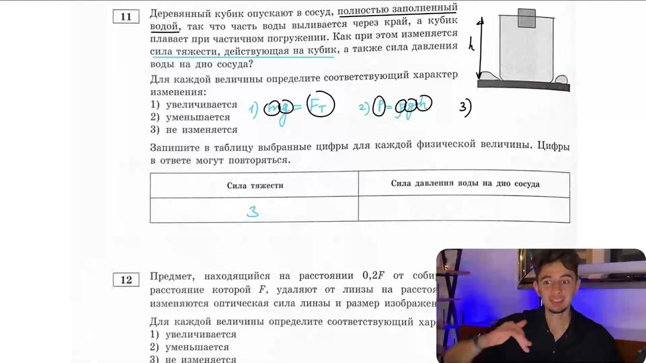 Деревянный кубик опускают в сосуд, полностью заполненный водой, так что часть воды - №28997