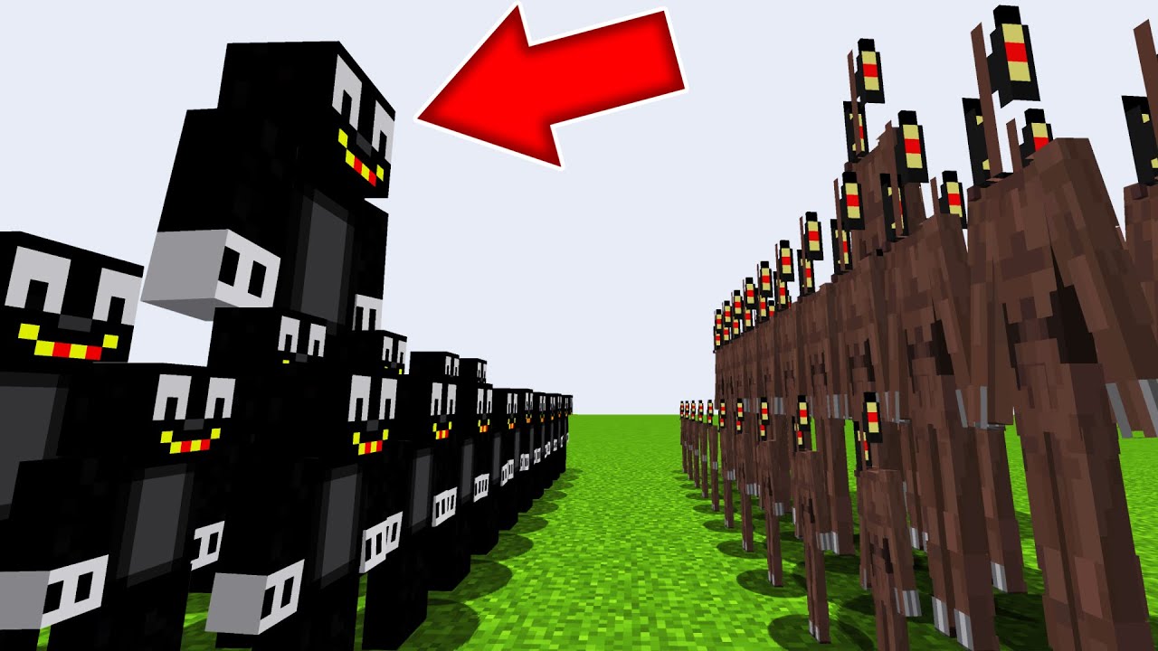 1000 СИРЕНОГОЛОВЫХ ПРОТИВ 1000 МУЛЬТЯШНЫХ КОТОВ В МАЙНКРАФТ БИТВА SCP SIREN HEAD VS CARTOON CAT