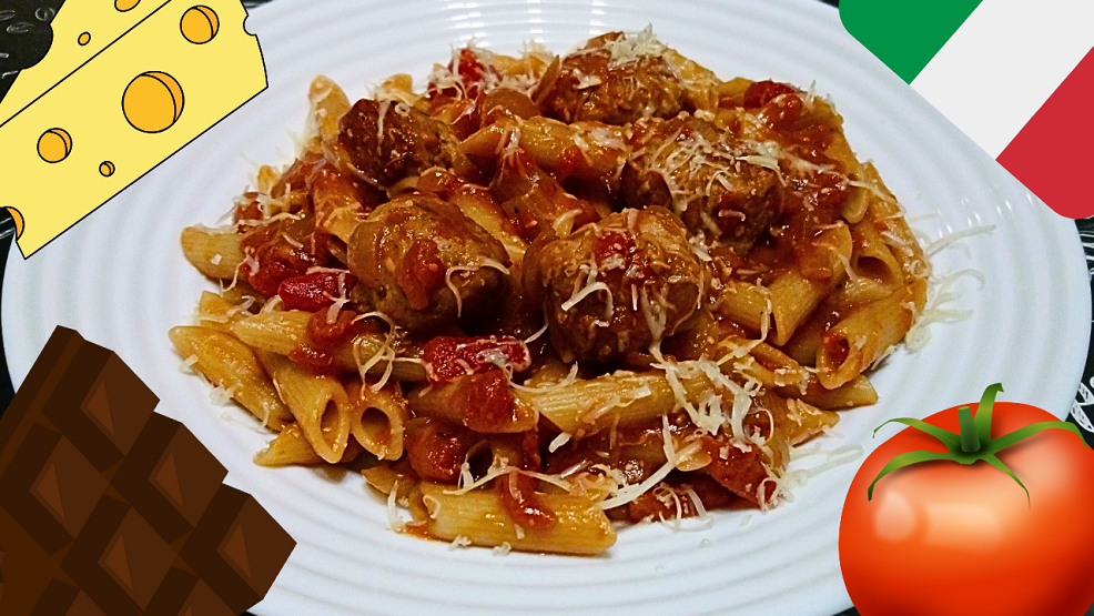 ПАСТА ПЕННЕ С ТЕФТЕЛЯМИ В ШОКОЛАДНО-ТОМАТНОМ СОУСЕ / Очень быстрое и вкусное итальянское блюдо