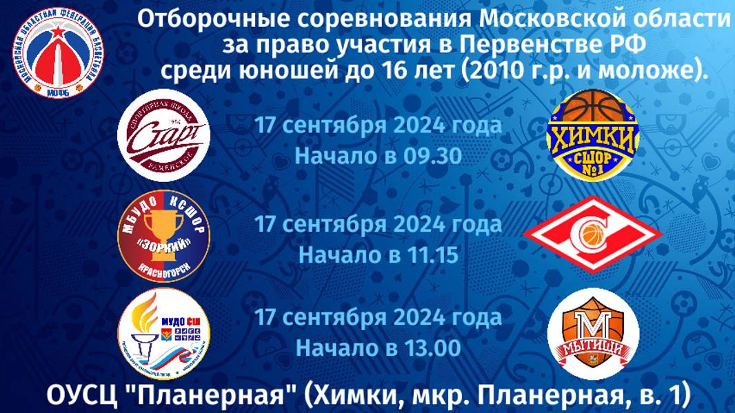 Отборочные соревнования Московской области к Первенству РФ среди юношей до 16-ти лет