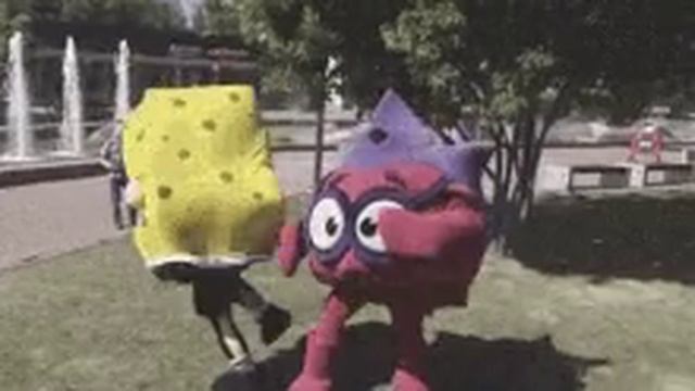 Спанчбоб и Ёжик дерутся