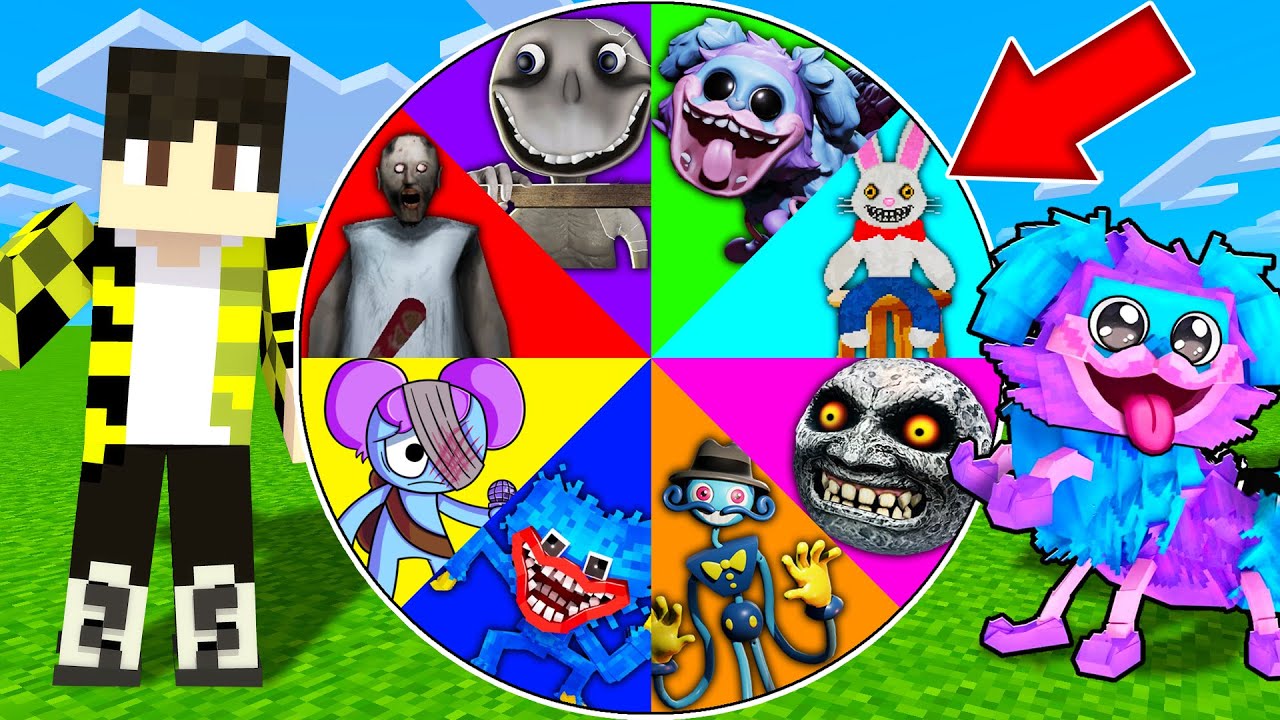 Нашёл колесо фортуны ПИББИ БАБКА ГРЕННИ МОПС ГУСЕНИЦА ХАГГИ ВАГГИ ЧЕЛОВЕК ЗА ОКНОМ в майнкрафт !