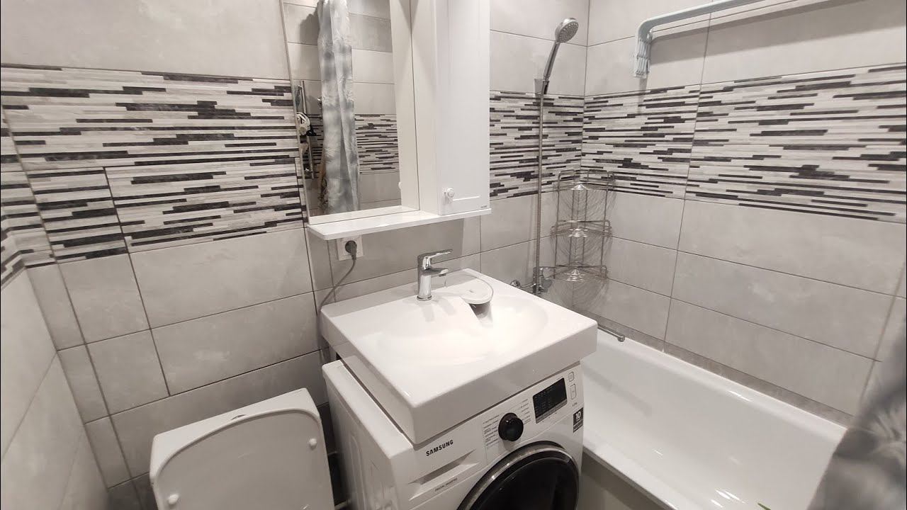 Установка раковины над стиральной машиной, установка смесителя и сифона.