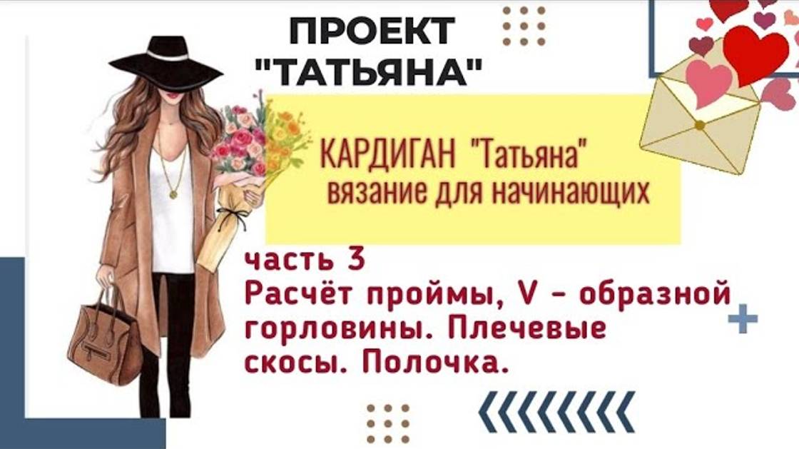 Проект _Татьяна_. Кардиган.Часть 3. Расчëт проймы, горловины. Скос плеча.  Полочка. #вязание
