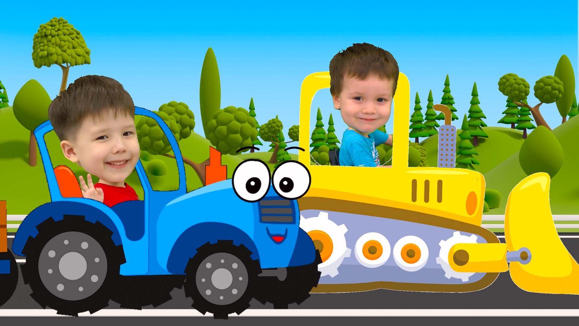 Синий трактор Песенки для детей Машинка Экскаватор и Бульдозер Обучающий Сборник