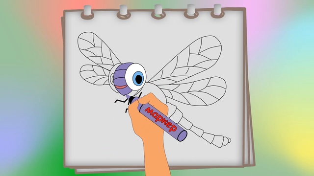 Рисуем стрекозу.Учим насекомых.Учим новые слова. Развивающие мультики для детей.