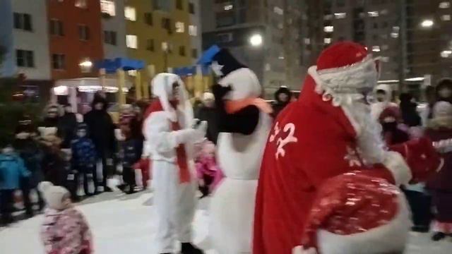 Дедушка мороз, снегурочка , зайчик и снеговик .