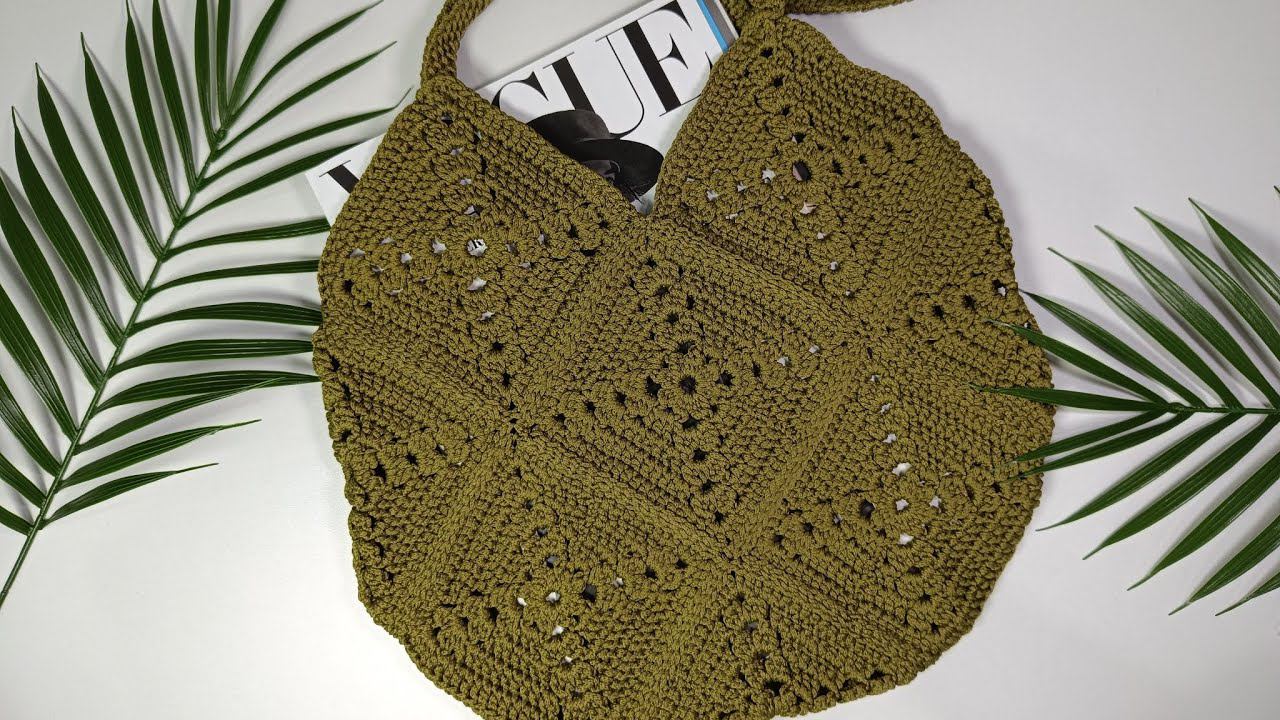 Стильная сумка из квадратных мотивов крючком из полиэфирного шнура ♥️