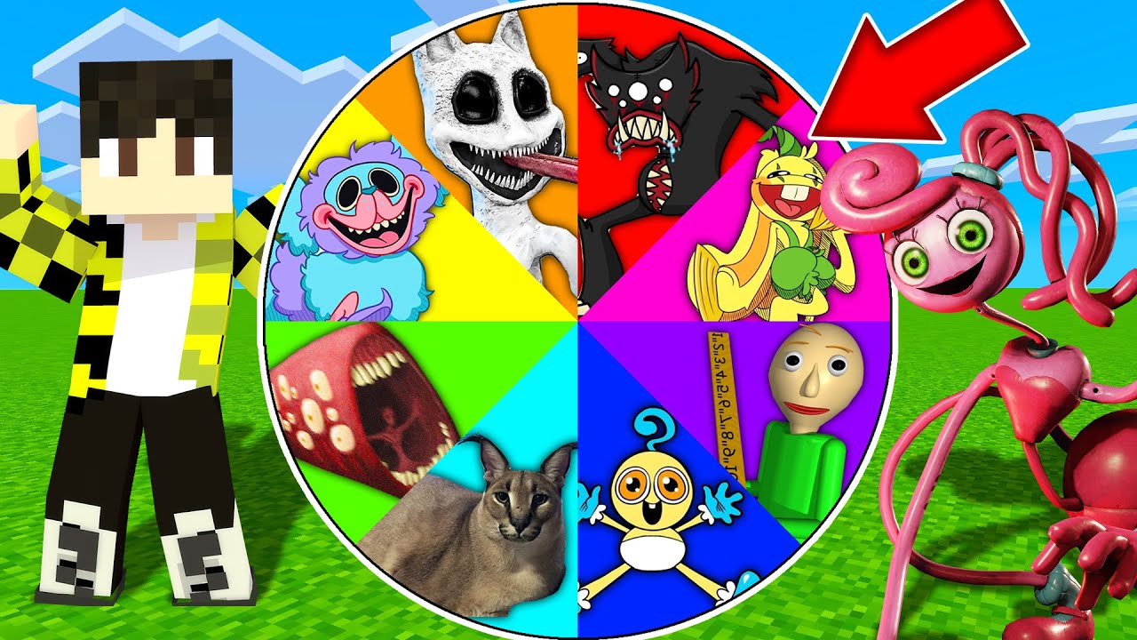 Нашёл колесо фортуны ШЛЁПА ПОЕЗД ПОЖИРАТЕЛЬ БАЛДИ КИЛЛИ ВИЛЛИ МОПС ГУСЕНИЦА КРОЛИК БОНЗО в майнкрафт