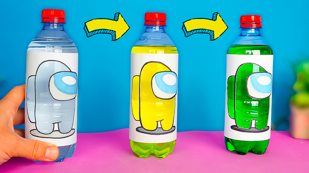 Фокус Амонг Ас с бутылкой воды лайфхак от Поделки Самоделки