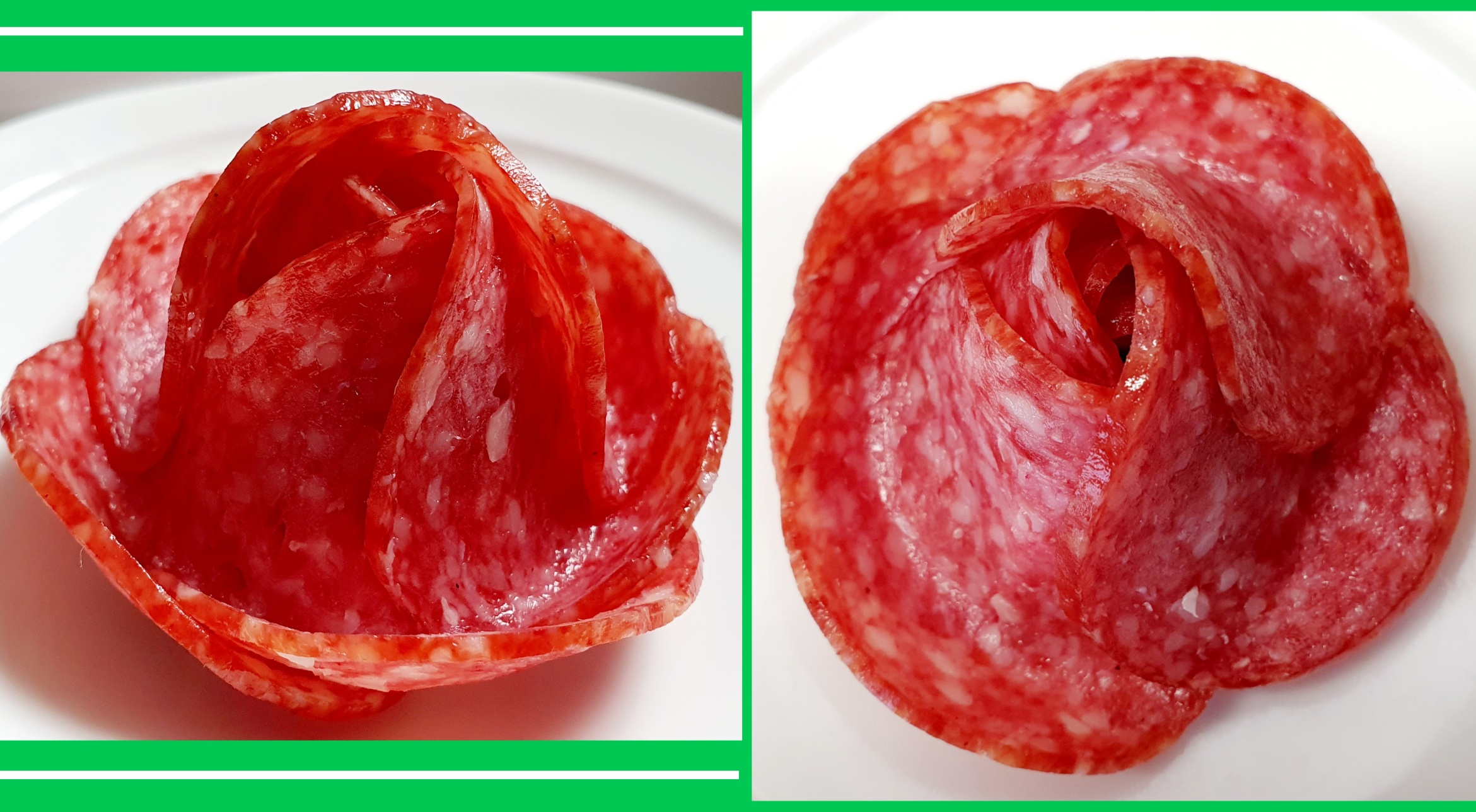 Красивая нарезка колбасы в виде цветка.