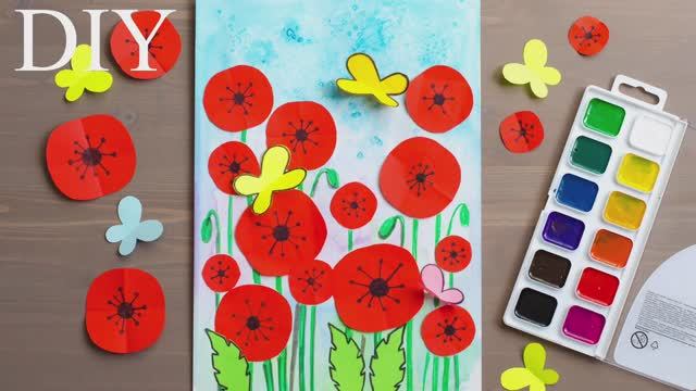 Как нарисовать лето, цветы, маки. Смешанная техника аппликация